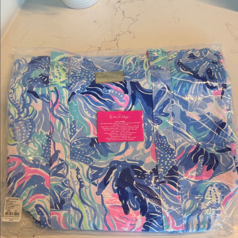 Lilly Pulitzer Vibrant Blue and Pink Cooler Patterned Tote